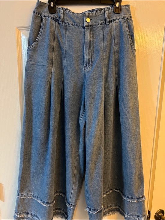 JODIFL Pants - JODIFL Light Blue Wide Leg Denim Culottes